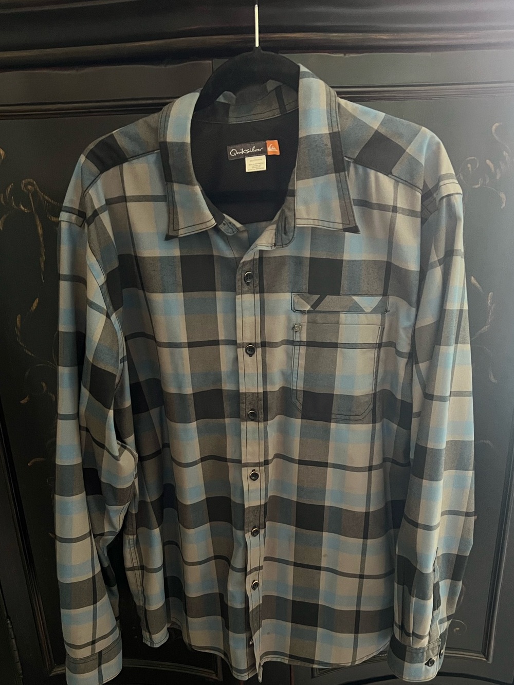 Quiksilver Waterman Tech Plaid LS Shirt Blue Gray Black Size XXL